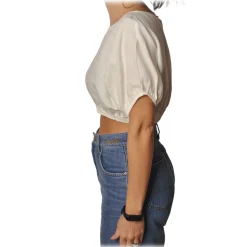 Patrizia Pepe - Short Model T-shirt with Elastic - White - T-shirt - Made in Italy - Luxury Exclusive Collection - Avvenice