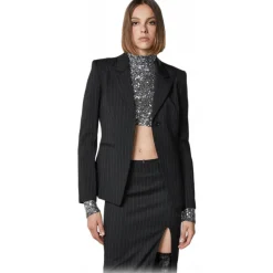 Patrizia Pepe - Single-Breasted Pinstripe Jacket - Black - Jacket - Made in Italy - Luxury Exclusive Collection - Avvenice
