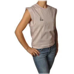 Patrizia Pepe - Sleeveless T-Shirt with Opening on the Back - Light Pink - T-shirt - Made in Italy - Luxury Exclusive Collection - Avvenice