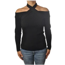 Patrizia Pepe - Sweater Nude Shoulders Crew-neck Detail - Black - Pullover - Made in Italy - Luxury Exclusive Collection - Avvenice