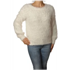 Patrizia Pepe - Sweater Round Neck in Hairy Yarn - White - Pullover - Made in Italy - Luxury Exclusive Collection - Avvenice