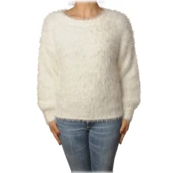 Patrizia Pepe - Sweater Round Neck in Hairy Yarn - White - Pullover - Made in Italy - Luxury Exclusive Collection - Avvenice
