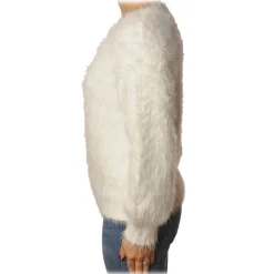 Patrizia Pepe - Sweater Round Neck in Hairy Yarn - White - Pullover - Made in Italy - Luxury Exclusive Collection - Avvenice