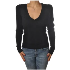 Patrizia Pepe - Sweater V-neck Model with Shoulder Straps - Black - Pullover - Made in Italy - Luxury Exclusive Collection - Avvenice