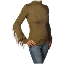 Patrizia Pepe - Sweater with Removable Feather Insert - Camel - Pullover - Made in Italy - Luxury Exclusive Collection - Avvenice