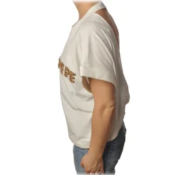 Patrizia Pepe - Sweatshirt Short Sleeve with Opening on the Back - White - T-shirt - Made in Italy - Luxury Exclusive Collection - Avvenice