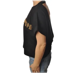 Patrizia Pepe - Sweatshirt Short Sleeve with Opening on the Back - Black - T-shirt - Made in Italy - Luxury Exclusive Collection - Avvenice