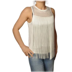 Patrizia Pepe - Top with Fringes - White - Top - Made in Italy - Luxury Exclusive Collection - Avvenice