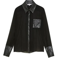 Patrizia Pepe - Transparent Shirt with Faux Leather Details - Black - Shirt - Made in Italy - Luxury Exclusive Collection - Avvenice