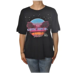 Patrizia Pepe - T-shirt Round-Neck Model with Print and Strass - Black - T-shirt - Made in Italy - Luxury Exclusive Collection - Avvenice