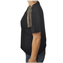 Patrizia Pepe - T-shirt Round-Neck Model with Brooch Detail - Black - T-shirt - Made in Italy - Luxury Exclusive Collection - Avvenice