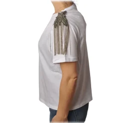 Patrizia Pepe - T-shirt Round-Neck Model with Brooch Detail - White - T-shirt - Made in Italy - Luxury Exclusive Collection - Avvenice