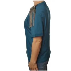 Patrizia Pepe - T-shirt Round-Neck Model Brooch Detail - Petrol Blue - T-shirt - Made in Italy - Luxury Exclusive Collection - Avvenice