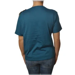 Patrizia Pepe - T-shirt Round-Neck Model Brooch Detail - Petrol Blue - T-shirt - Made in Italy - Luxury Exclusive Collection - Avvenice