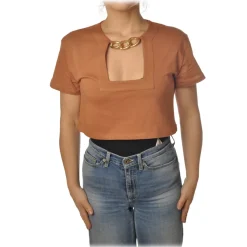 Patrizia Pepe - T-shirt with Gold Chain Detail - Orange - T-shirt - Made in Italy - Luxury Exclusive Collection - Avvenice