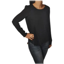 Patrizia Pepe - Tunic with Long Sleeve and Cut on the Front - Black - Shirt - Made in Italy - Luxury Exclusive Collection - Avvenice