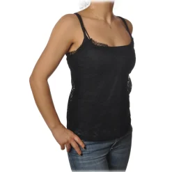 Patrizia Pepe - V-neck Tank Top in Stretch Lace - Black - T-shirt - Made in Italy - Luxury Exclusive Collection - Avvenice