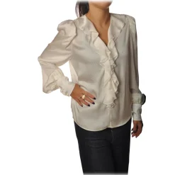Pinko - Blouse Astrometria2 V-neck in Jacquard Effect - White - Shirt - Made in Italy - Luxury Exclusive Collection - Avvenice