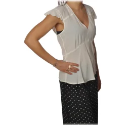 Pinko - Blouse Popcorn V-neck with Half Cap Sleeves - White - Shirt - Made in Italy - Luxury Exclusive Collection - Avvenice