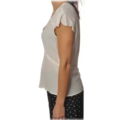 Pinko - Blouse Popcorn V-neck with Half Cap Sleeves - White - Shirt - Made in Italy - Luxury Exclusive Collection - Avvenice