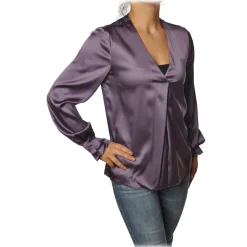 Pinko - Blouse Renzo with Long Sleeve and V-neck in Silk - Purple - Shirt - Made in Italy - Luxury Exclusive Collection - Avvenice