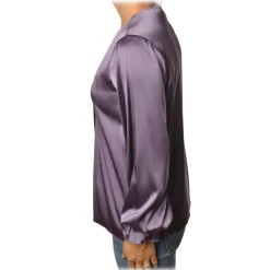 Pinko - Blouse Renzo with Long Sleeve and V-neck in Silk - Purple - Shirt - Made in Italy - Luxury Exclusive Collection - Avvenice