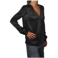 Pinko - Blouse Vendere in Silk with Long Sleeves and V-Neck - Black - Shirt - Made in Italy - Luxury Exclusive Collection - Avvenice