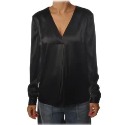 Pinko - Blouse Vendere in Silk with Long Sleeves and V-Neck - Black - Shirt - Made in Italy - Luxury Exclusive Collection - Avvenice