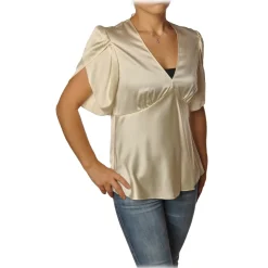 Pinko - Blouse William with Tulip-Shaped Sleeves in Silk - Ivory - Shirt - Made in Italy - Luxury Exclusive Collection - Avvenice