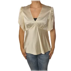 Pinko - Blouse William with Tulip-Shaped Sleeves in Silk - Ivory - Shirt - Made in Italy - Luxury Exclusive Collection - Avvenice