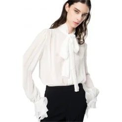 Pinko - Blouse with Sash Neck and Ruffles - White - Shirts - Made in Italy - Luxury Exclusive Collection - Avvenice