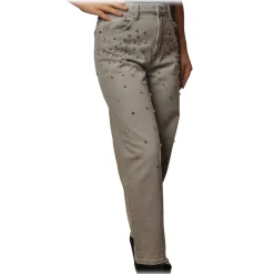 Pinko - Boyfriend Jeans Maddie8 in Gray Canvas with Strass - Gray - Trousers - Made in Italy - Luxury Exclusive Collection - Avvenice
