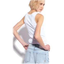 Pinko - Cannetè Cotton Tank Top with Logo - White - Top - Made in Italy - Luxury Exclusive Collection - Avvenice