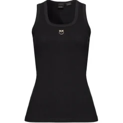 Pinko - Cannetè Cotton Tank Top with Logo - Black - Top - Made in Italy - Luxury Exclusive Collection - Avvenice