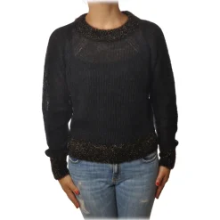 Pinko - Cardigan Quaggiu Crewneck with Lurex Details - Black - Sweater - Made in Italy - Luxury Exclusive Collection - Avvenice