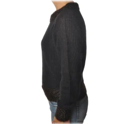 Pinko - Cardigan Quaggiu Crewneck with Lurex Details - Black - Sweater - Made in Italy - Luxury Exclusive Collection - Avvenice