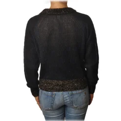 Pinko - Cardigan Quaggiu Crewneck with Lurex Details - Black - Sweater - Made in Italy - Luxury Exclusive Collection - Avvenice