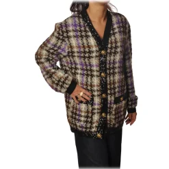 Pinko - Cardigan Rain with Long Sleeve and Gold Buttons - Brown/Purple - Sweater - Made in Italy - Luxury Exclusive Collection - Avvenice