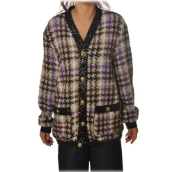 Pinko - Cardigan Rain with Long Sleeve and Gold Buttons - Brown/Purple - Sweater - Made in Italy - Luxury Exclusive Collection - Avvenice