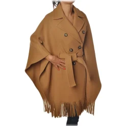 Pinko - Double-Breasted Coat Puerta Mantella with Fringes - Camel - Jacket - Made in Italy - Luxury Exclusive Collection - Avvenice