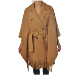 Pinko - Double-Breasted Coat Puerta Mantella with Fringes - Camel - Jacket - Made in Italy - Luxury Exclusive Collection - Avvenice