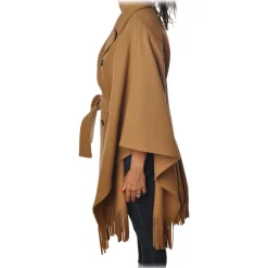 Pinko - Double-Breasted Coat Puerta Mantella with Fringes - Camel - Jacket - Made in Italy - Luxury Exclusive Collection - Avvenice