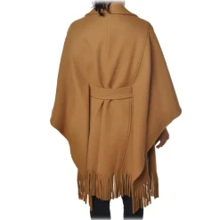 Pinko - Double-Breasted Coat Puerta Mantella with Fringes - Camel - Jacket - Made in Italy - Luxury Exclusive Collection - Avvenice
