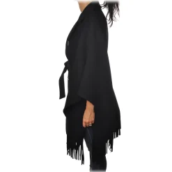 Pinko - Double-Breasted Coat Puerta Mantella with Fringes - Black - Jacket - Made in Italy - Luxury Exclusive Collection - Avvenice