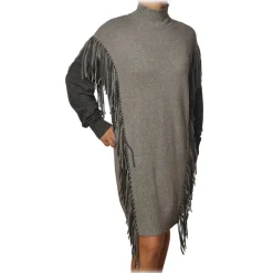 Pinko - Dress Miraggio with Mock Neck and Fringes - Pearl Grey - Dress - Made in Italy - Luxury Exclusive Collection - Avvenice