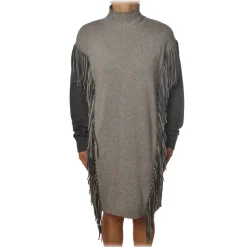 Pinko - Dress Miraggio with Mock Neck and Fringes - Pearl Grey - Dress - Made in Italy - Luxury Exclusive Collection - Avvenice