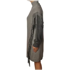 Pinko - Dress Miraggio with Mock Neck and Fringes - Pearl Grey - Dress - Made in Italy - Luxury Exclusive Collection - Avvenice