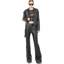 Pinko - Flare Trousers Leather Effect - Black - Trousers - Made in Italy - Luxury Exclusive Collection - Avvenice