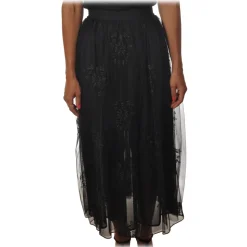 Pinko - Flared Skirt Maritare in Embroidered Tulle - Black - Skirt - Made in Italy - Luxury Exclusive Collection - Avvenice