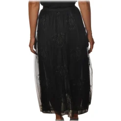 Pinko - Flared Skirt Maritare in Embroidered Tulle - Black - Skirt - Made in Italy - Luxury Exclusive Collection - Avvenice